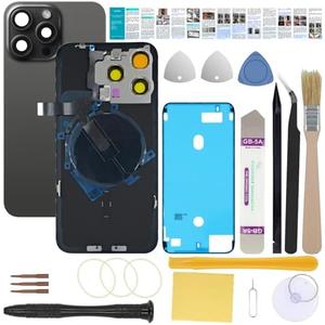 UooFide Rear Back Glass Cover Replacement Compatible with iPhone 15 Pro Max 6.7-Inches All Carriers +Pre-Installed Plate +Wireless Charging Coil Flex Cable +Flashlight +Microphone +Camera Frame(Black)