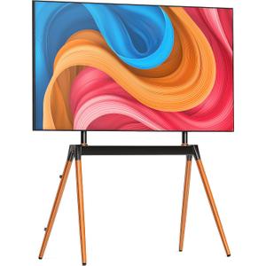 Ergounion Easel TV Stand for 32-86 Inch LCD LED Flat or Curved Screen up to 132 lbs, Height Adjustable Tripod TV Floor Stand with Wood Legs and Cable Ties