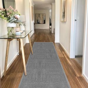 8FT Jute Hallway Runner Rug, Rubber Backed Absorbent Kitchen Runner Carpets, Grey Laundry Room Runner Mat, Grey