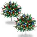 2 Pack Lighted Artificial Christmas Urn Filler, Battery Operated Pre-lit Xmas Pine Trees, Tripod Stake and 60 LED Lights, Holiday Porch Decorations for Porch, Yard, Garden, Flower Beds Multicolor