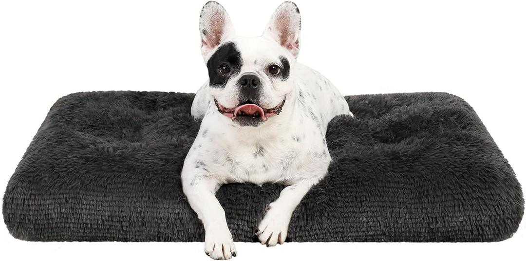 KSIIA Dog Crate Bed Washable Dog Beds for Small Dogs Deluxe Plush Fluffy Comfy Thick Kennel Pad Anti-Slip & Anti-Scratch Pet Sleeping Mat, 23 x 18 Inch, Dark Gray