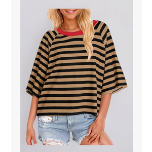 Summer Tops for Women Color Block Short Sleeve Crew Neck Oversized T Shirt Lace Women, Large