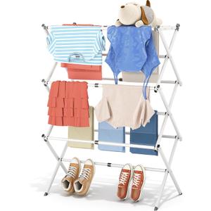 APEXCHASER Clothes Drying Rack Folding - 3 Tier Laundry Drying Rack for Clothes, Expandable Metal Clothing Dryer, Collapsible Towel Rack, Air Drying Rack, White