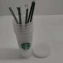 Starbucks 5 Pack Bundle - Reusable Frosted 24 oz Cold Cup with Lid and Green Straw w/Stopper