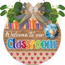 3D Classroom Door Sign,Welcome to Our Classroom Wreath,Teacher Door Sign,Welcome Back to School Decor Apple Book,First Day of School Wall Decoration for Kindergarten Preschool Playroom (Colourful & Light Brown)