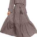 PRETTYGARDEN Womens Spring Long Sleeve Wrap V Neck Ruffle Floral Maxi Dress Casual Tie Waist Boho Chiffon Flowy Long Dresses (Brown), XL