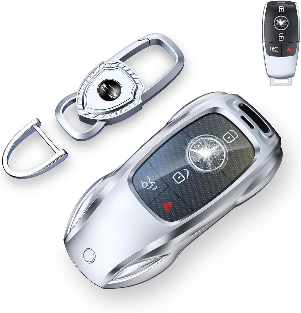 Saxsion for Benz Key Fob Cover,Fit A B C E G S R Class SL SLC CLS CLA GLB GLC GLE GLS AMG CLK ML SLK Key Case Shell (Fashion Silverfor Benz-A)