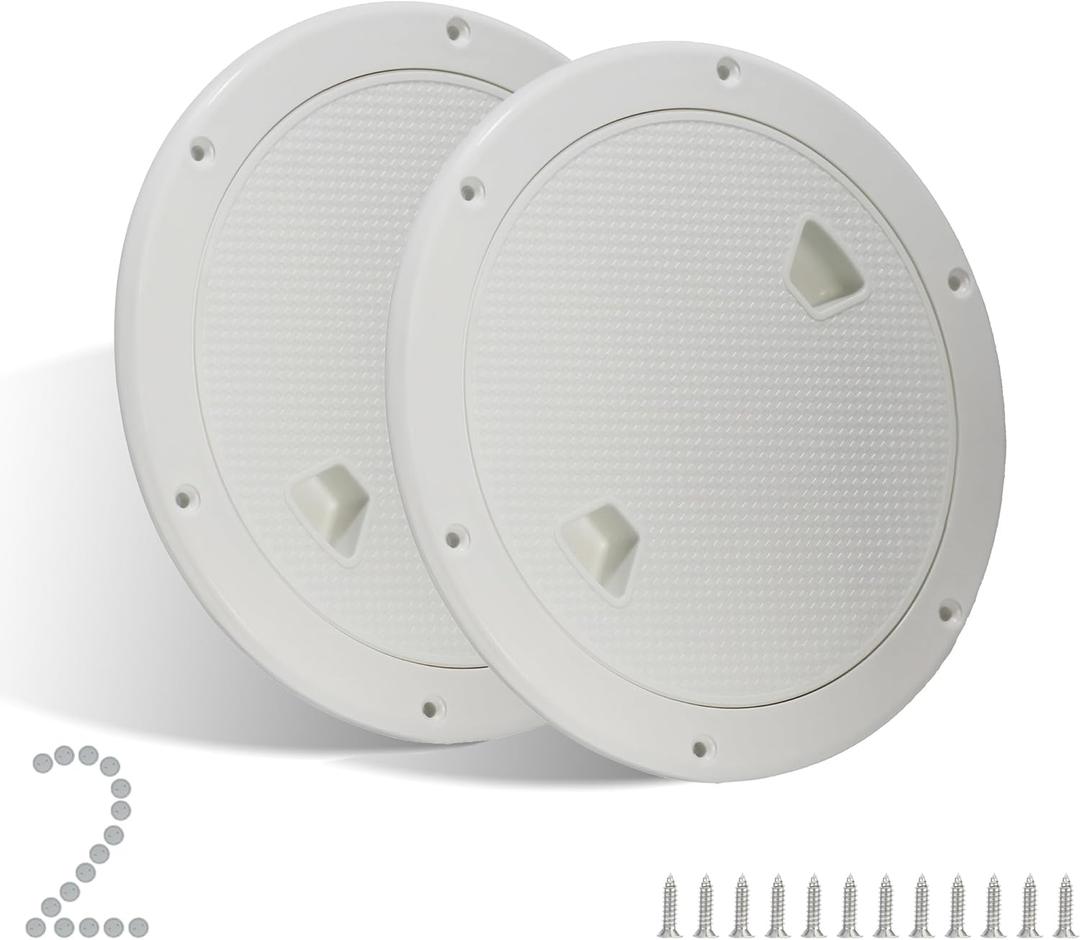 2 Pcs Boat Hatch, Marine Access Hatch for Marine Boat Yacht Kayak, Round Non Slip Boat Storage Hatch Lids, Inspection Hatch Deck Plate Hatch with Detachable Cover (8 Inch, 2pcs - White)