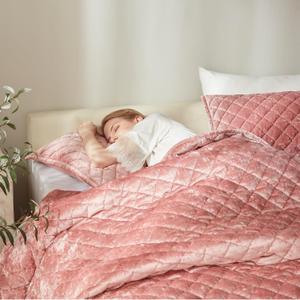 Cosybay Velvet Quilt Set Queen 3pcs Box Stitch Oversized Bedspread Coverlet, Full/Queen
