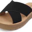 Soda LUCY ~ Women Open Toe Flatform Platform Crisscross Band Upper Fashion Slide Sandals Black 6