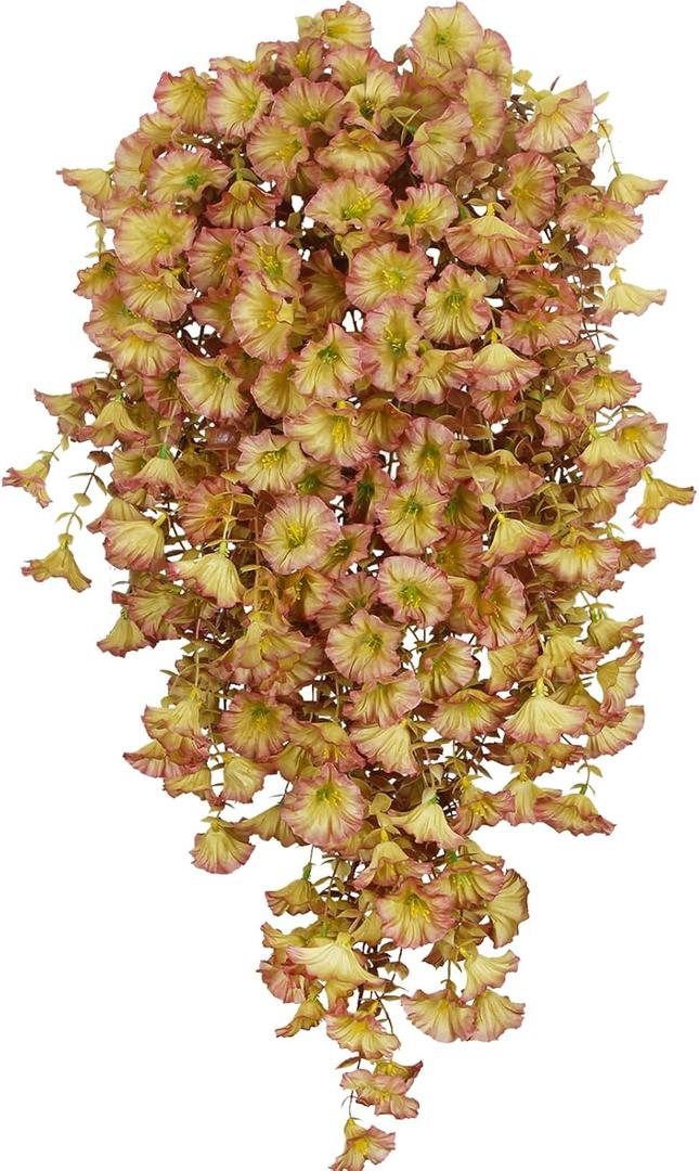 4 Pcs Artificial Hanging Flowers for Outdoors Fall Morning Glory Artificial Flower Autumn Decoration Yellow Faux Flowers for Outdoor Planters Front Door Porch Patio Yard Decor