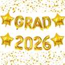 2 x Gold GRAD Balloons -16inch 2026 Number Balloon Congrats Grad Balloon Graduation Foil Balloons for 2026 Graduations Decorations