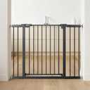 29.5-46" Extra Wide Baby Gate for Stairs, Dog Gate for Doorways, Walk Thru Auto Close Metal Pet Gate for The House, Stairs and Doorways Child Gate Pressure Mounted Safety Gate Indoor - Black