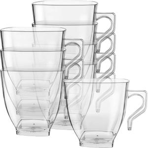 Elegant Clear Square Plastic Coffee Mugs (8 oz., Pack of 8) - Sturdy, Convenient & Stylish Drinkware - Perfect for Celebrations, Home Dining & Gatherings