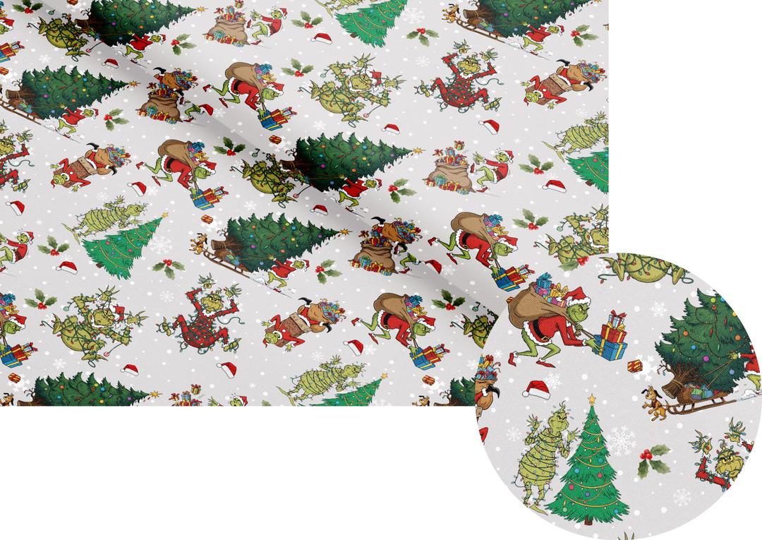 Febbleshow Funny Christmas Wrapping Paper for Boys Girls Kids - Xmas Gift Wrap with Grinch, Trees, Snowflakes & Presents - 4 Jumbo Sheets, 28" x 40" Each (32 sq. ft ttl), Easy to Store Pack of 2