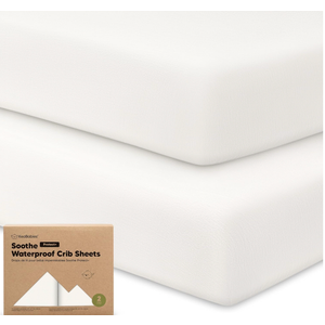 2Pack Waterproof Crib Sheets for Boys, Girls  52x28 Fitted Organic Cotton Baby Crib Sheets, Toddler Mattress Protector Cover, Washable, Soft & Durable Baby Bedding Essentials (Soft White)