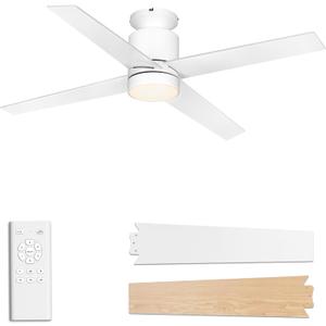 Ceiling Fans with Lights Flush Mount, 52 Inch Low Profile Ceiling Fan with Light, 4 Blades, 6 Speeds, Timer, Ceiling Fans with Lights and Remote for Bedroom Indoor (White)