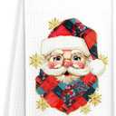 Vintage Santa Christmas Kitchen Towels, Christmas Patchwork Santa Snowflake Decorative Hand Tea Towels for Bathroom, Xmas Winter Holiday Dish Towel Dishcloth, 16x24 Inch