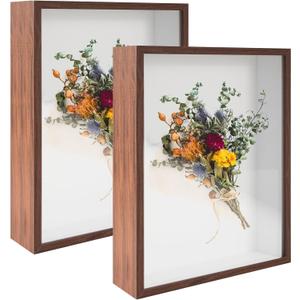 2 Pack Shadow Box Frame 11"x 14" Wood Deep Shadow Boxes Display Cases, Dried Flowers, Photos, Handicrafts Picture Frames for Wall Hanging Tabletop (Walnut Wood, 11"x 14")