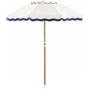 DEER LAND 6FT Patio Beach Umbrella for Outdoor, UPF 50+ Sun Shade for Patio, Backyard, Garden, Pool and Beach, Tilt Adjustable, Portable, Harbour White (Ivory White & Navy Blue)