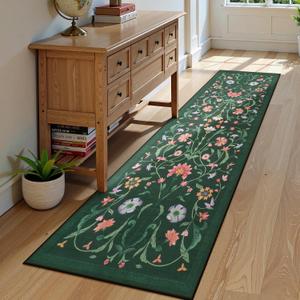 LIVEBOX Hallway Runner Rug - Boho Floral 2'6"x8 Washable Runner Rug, Non-Slip Kitchen Runners, Soft Low-Pile Non-Shedding Carpet Runners for Hallways EntryWay Bedroom Bathroom Farmhouse(2.5x8ft, Green)