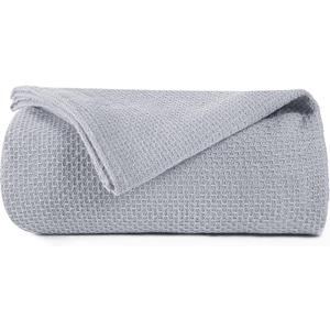 BOUTIQUO 100% Cotton Bed Blanket, Breathable Thermal Blanket King Size, Soft Honeycomb Waffle Blanket 90"x102", Cotton Bed Blanket, Perfect for Layering Any Bed for All Season, Light Grey