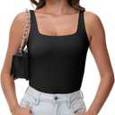 Women Tummy Control Shapewear Tank Tops Seamless Square Neck Compression Tops Slimming Body Shaper Camisole (Black, L)