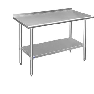 ROCKPOINT Stainless Steel Table for Prep & Work with Backsplash 24x48 Inches, NSF Metal Commercial Kitchen Heavy Duty Table with Adjustable Under Shelf and Table Foot for Restaurant, Home and Hotel