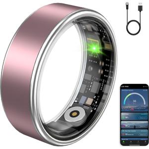 Smart Ring Fitness Tracker Ring for Women & Men, Sleep/Step/Blood Oxygen/Heart Rate Monitor, Long-Lasting Battery Sleep Ring, No Subscription Fee, Compatible with Android & iPhone (Matte Pink, 10)