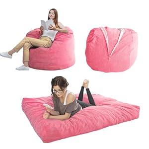 MAXYOYO Giant Bean Bag Chair Bed for Adults, Convertible Beanbag Folds from Lazy Chair to Floor Mattress Bed, Large Floor Sofa Couch, Big Sofa Bed, High-Density Foam Filling, Machine Washable (Full)