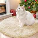OLANLY Cream Round Rugs for Bedroom - Machine Washable, 2 ft Circle Area Rugs for Living Room, Soft and Fluffy Shaggy Carpet for Teen Girl and Boys, Nursery Rooms, Dorms, Home Decor Aesthetic