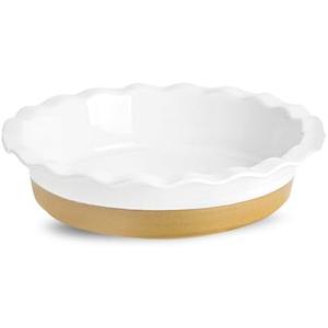 Hasense Ceramic Pie Pan, 9 Inch Quiche Pie Dish for Baking, Apple Pie, Tart, and Cake, Farmhouse White Round Baking Dish, Microwave & Oven Safe, Ideal Gift for Kitchen