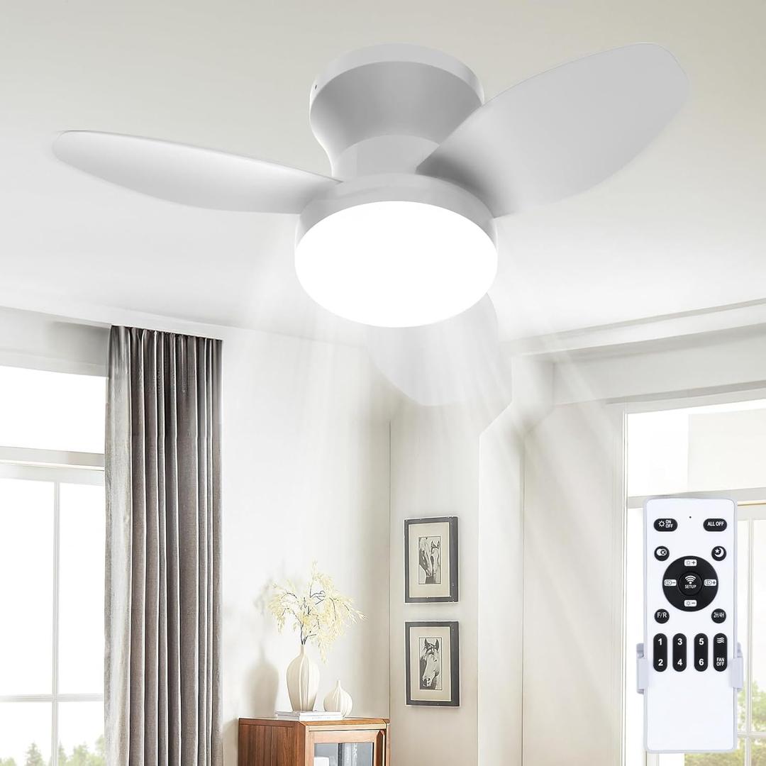 Ceiling Fans with Lights, 24 Inch Low Profile Ceiling Fan with Light and Remote Control, Dimmable, 6 Speeds, 3CCT, Flush Mount, Quite, Reversible DC Motor Modern Ceiling Fan for Bedroom