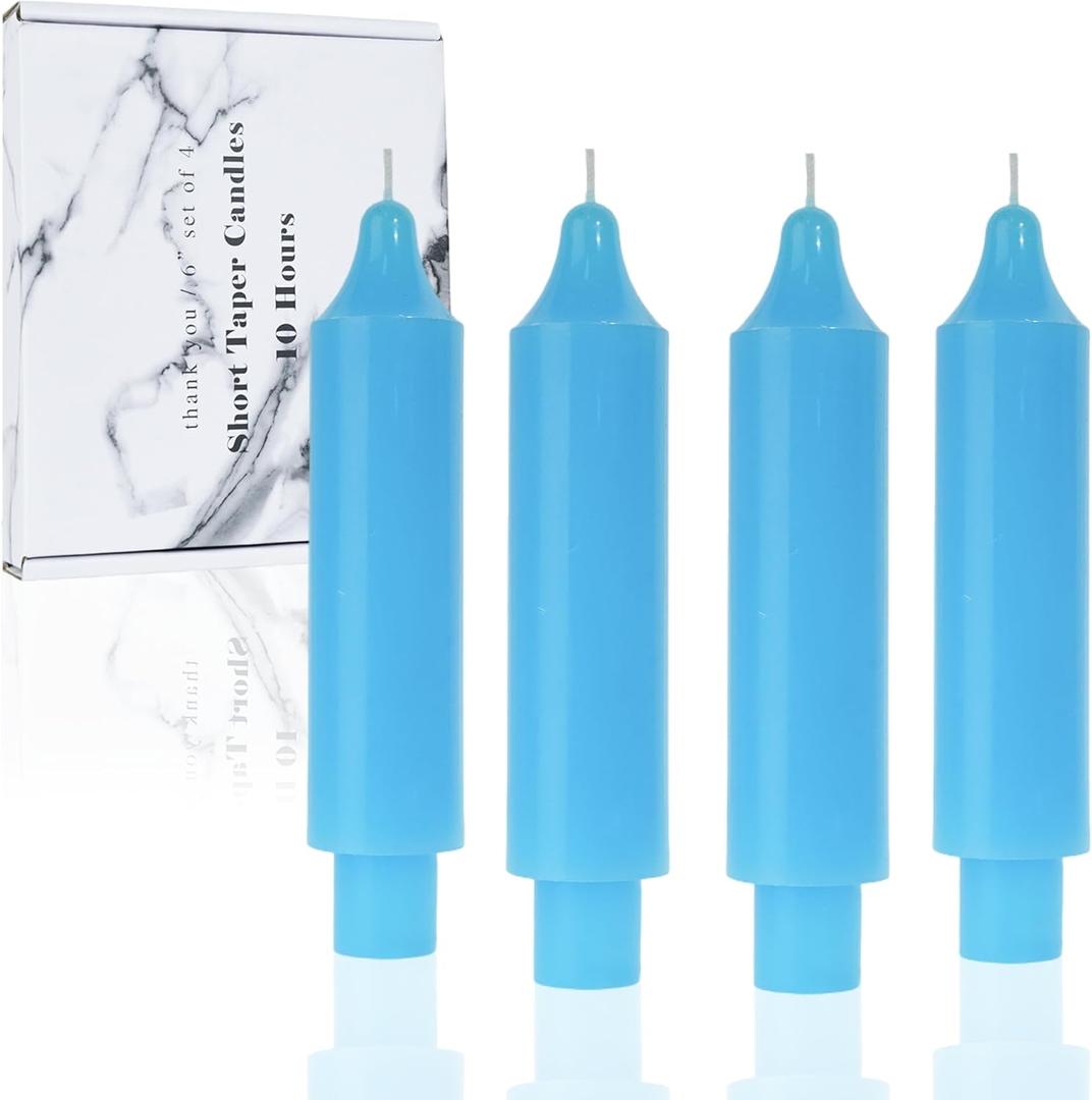 Blue Short Taper Candles 6 inch Candle Sticks Unscented Dinner Candle Dripless for Home Decor,Set of 4