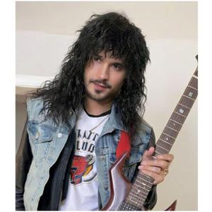 80s Heavy Metal Rock Wig - Unisex Long Curly Wig, Ideal for Halloween, Cosplay, Rock Costumes and Retro Parties (Black)