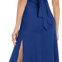Womens Tube Top Maxi Long Summer Dresses 2024 Strapless Halter Satin Slit Formal Wedding Guest Dress Navy XXL