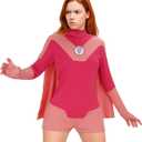 Women Eve Costume Pink Jumpsuit Cloak Hero Bodysuit Outfit Halloween Cosplay Uniform Suit