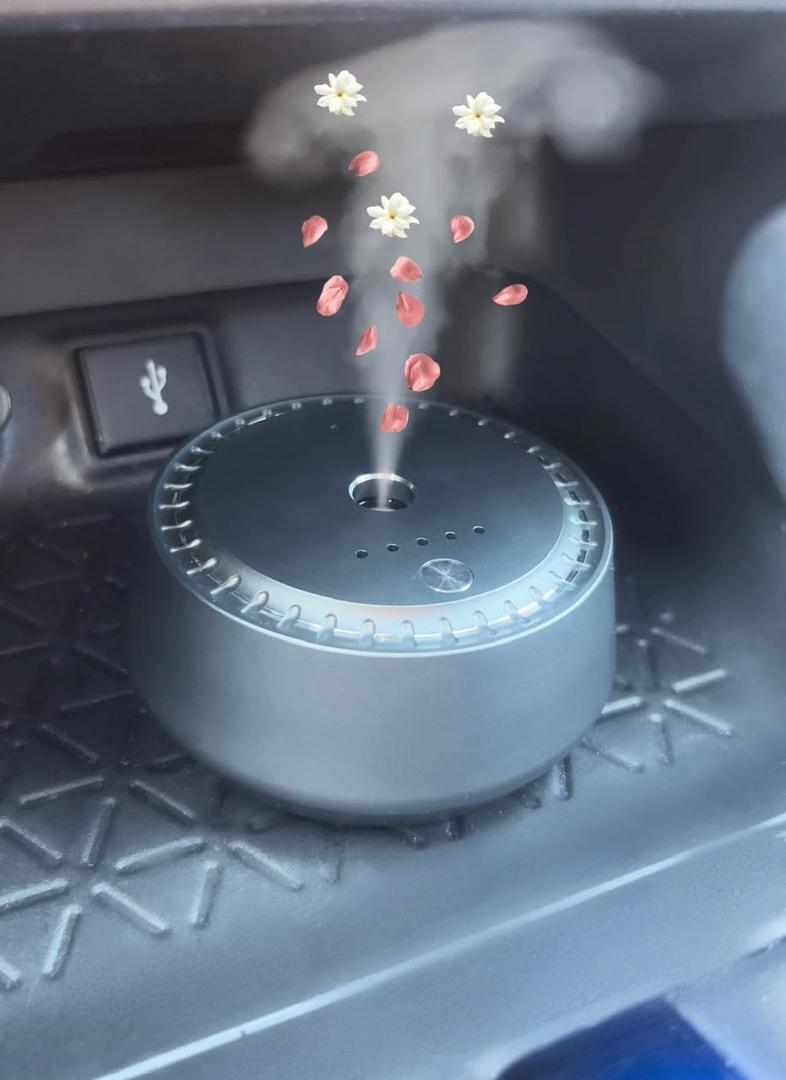 New Smart Aroma Diffuser, Automatic Freshener, Auto On/Off USB Waterless Essential Oil Diffuser for Car, Rechargeable Black and Chrome Mini Luxury Diffuser