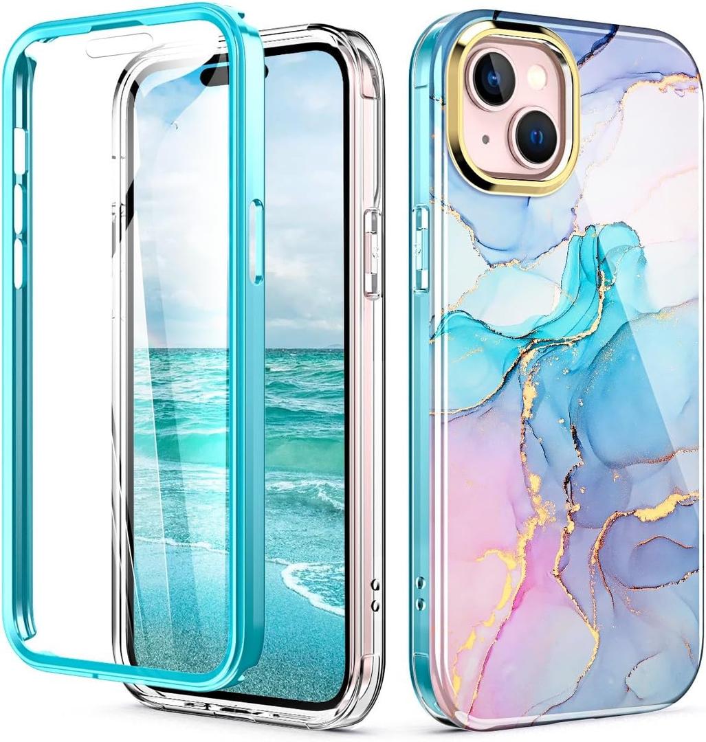 Cute Marble Case for iPhone 15 6.1 inch Built with Screen Protector, Lightweight and Stylish Full Body Shockproof Protective Rugged TPU Case for Women/Girls