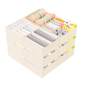 Criusia 15 Pack Drawer Organizer for Clothes, Foldable Dresser Dividers with 3 Sizes, Fabric Storage Bins – Beige