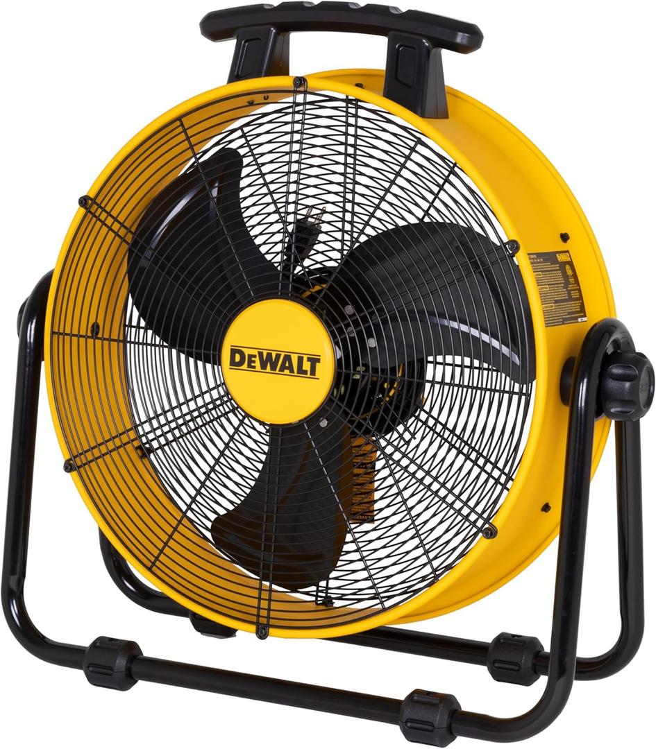 DEWALT DXF2042 Industrial Fan, 20 Inch High Velocity Fans with 3-Speed Adjustable Tilting Head, Drum Fan for Outdoor, House and Warehouse, Yellow