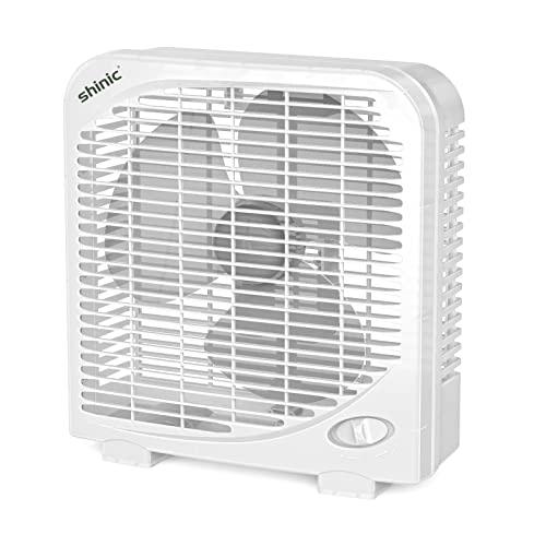 shinic 10" Tabletop Box Fan for Bedroom, 2 Speeds, Quiet Table Fan with Strong Airflow, Energy Efficient Small Box Fan, Portable Kitchen Exhaust Fan for Bedroom Bathroom Office Dorm Workshop, White