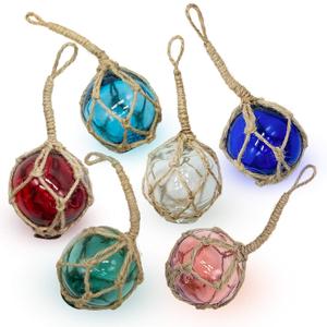 SAILINGSTORY Glass Fishing Float Buoy Nautical Beach Ornaments for Christmas Tree Coastal Decorative Balls for Centerpiece Bowl 2" Set of 6 Color Pack