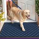 DEXI Front Door Mat Outside Entrance, 17x29 Entryway Rubber Back Doormat Heavy Duty, Non Slip Low Profile Welcome Entry Mats for Inside House Floor Exterior Patio, Floral Blue