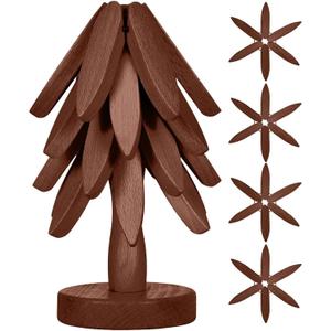 Wooden Cup Coaster Set Tree Shape Trivet Set, Tree Coasters- 4 Wooden Trivets + 1 Stand stored for hot Dish/Pot/Bowl/teapot/hot Pot Set (Brown)