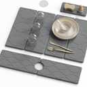 3 PCS Large Stone Dish Drying Mat for Kitchen Counter -24"x16" Absorbent Diatomaceous Earth Mat with Stone Faucet Mat & Soap Tray - Quick Dry, Collapsible, Non-Slip Countertop Organizer (24*16inch+24*5.5inch+8*4inch, Lantern carved patterns)