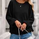 BTFBM Casual Fall Tops for Women 2025 Long Sleeves Solid Shirts Crew Neck Loose Fit Work T Shirt (Black, M)