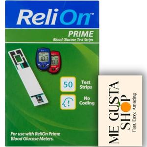 ReliOn Prime Blood Glucose Test Strips, 50 Count + me Gusta Sticker, Exp: 2027-05-26