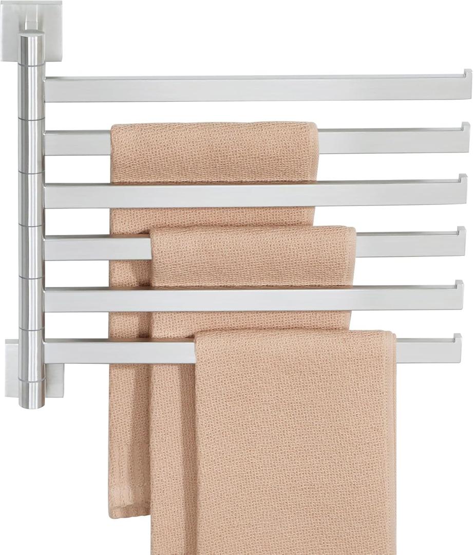 Alise Swivel Towel Rack, 6-Arm Towel Bar, Space Saving Towel Rack Wall Mount Drying Towel Holder, Swing Out Towel Holder for Bathroom Kitchen Toilet, Square SUS304 Stainless Steel, Brushed Nickel