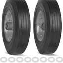 10" x 2.5" Flat Free Solid Rubber Tires 10 Inch Hand Truck Solid Wheels Replacement with 5/8" Axles, 8 Spacers 4 Pins for Hand Trucks, Wheelbarrows, Dolly Trolleies, 2 Packs